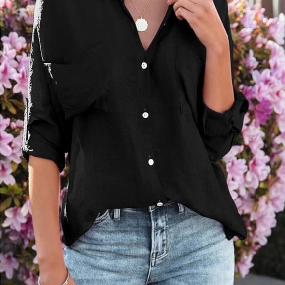 Diosun Tops - Diosun Black Button-Up Roll Up Sleeve Women's Top Size XXL NWT